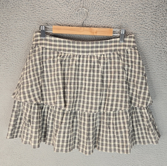 Urban Social Womens 2 Tiered Skirt Sz L Black & Tan Plaid  Side Zip Summer Days - Picture 4 of 8